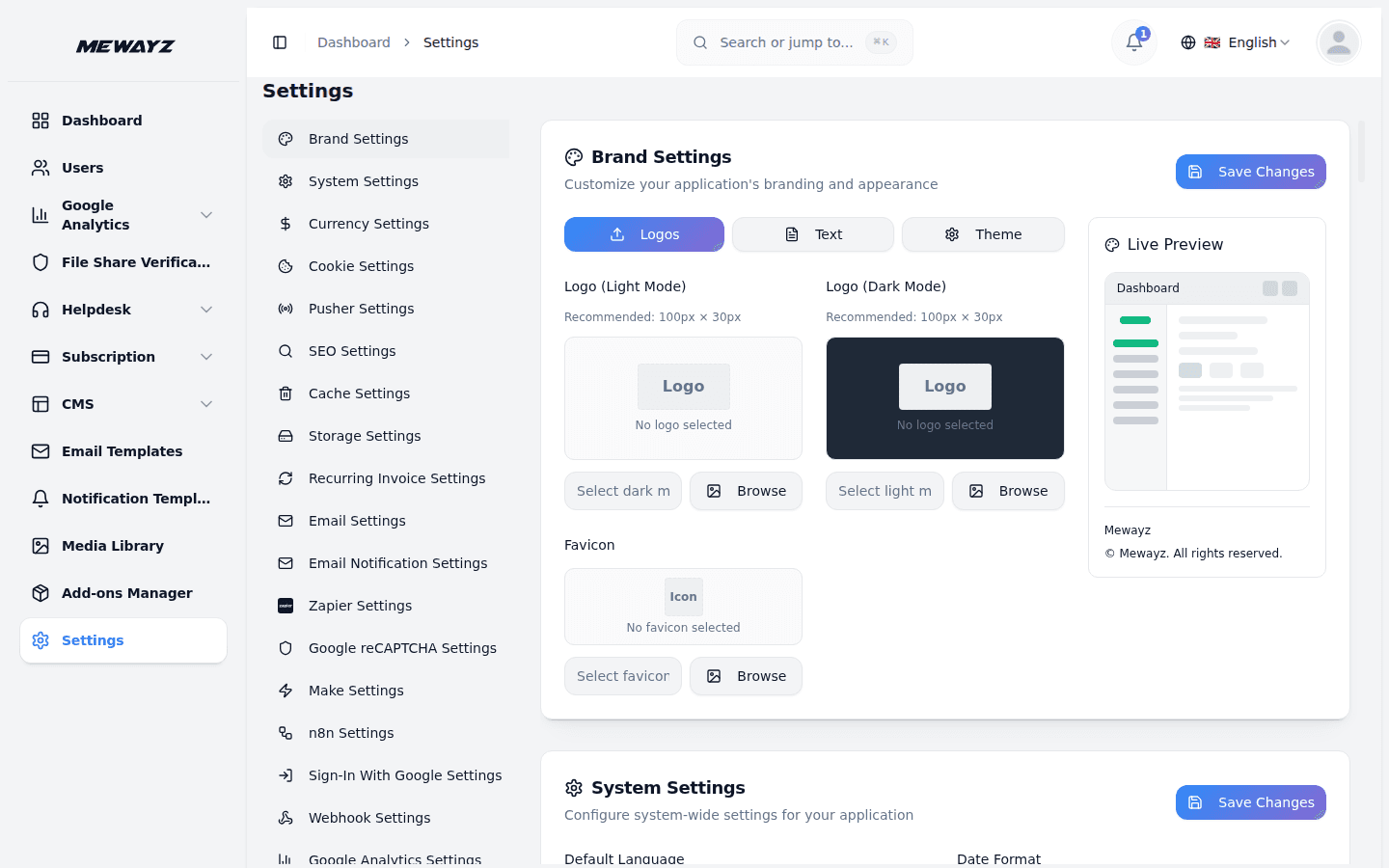 Mewayz White-label Branding — Branding settings