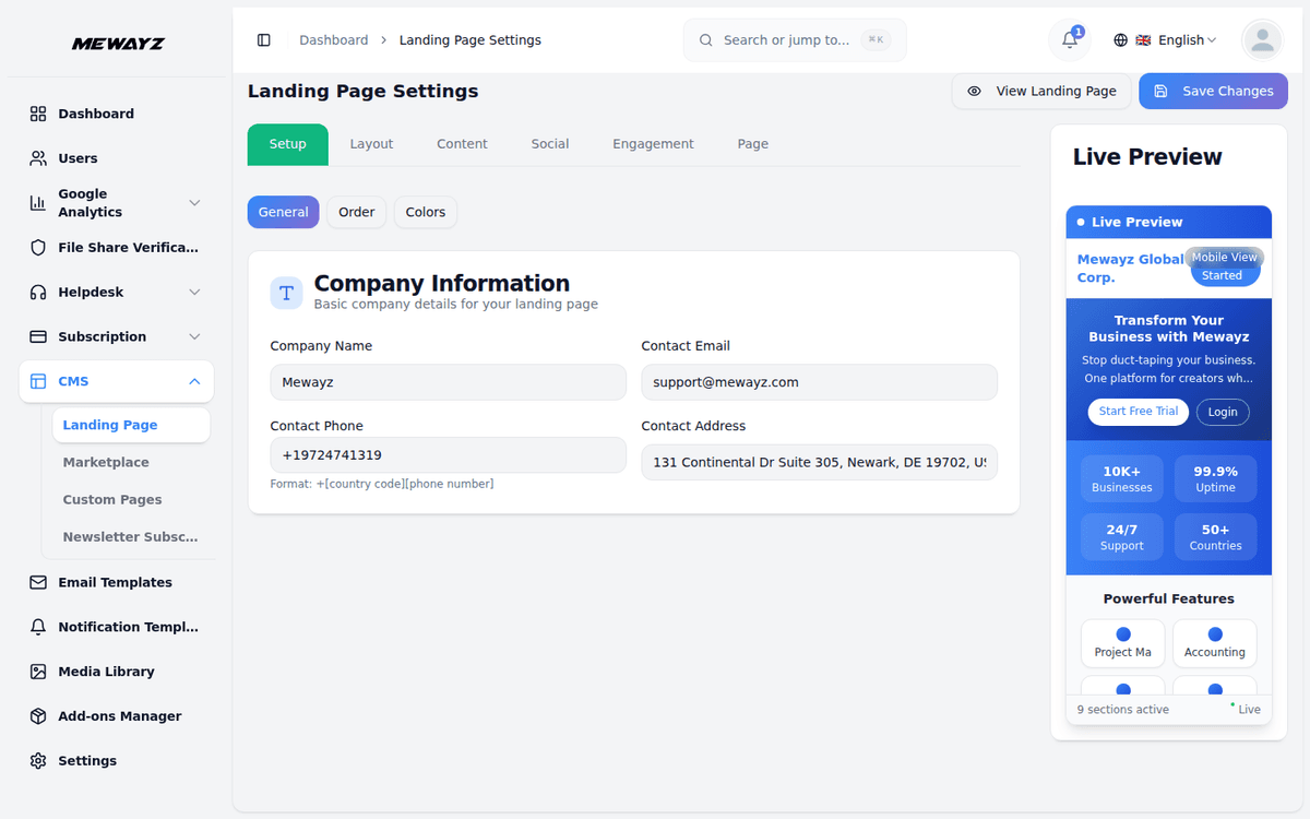 Mewayz Landing page CMS