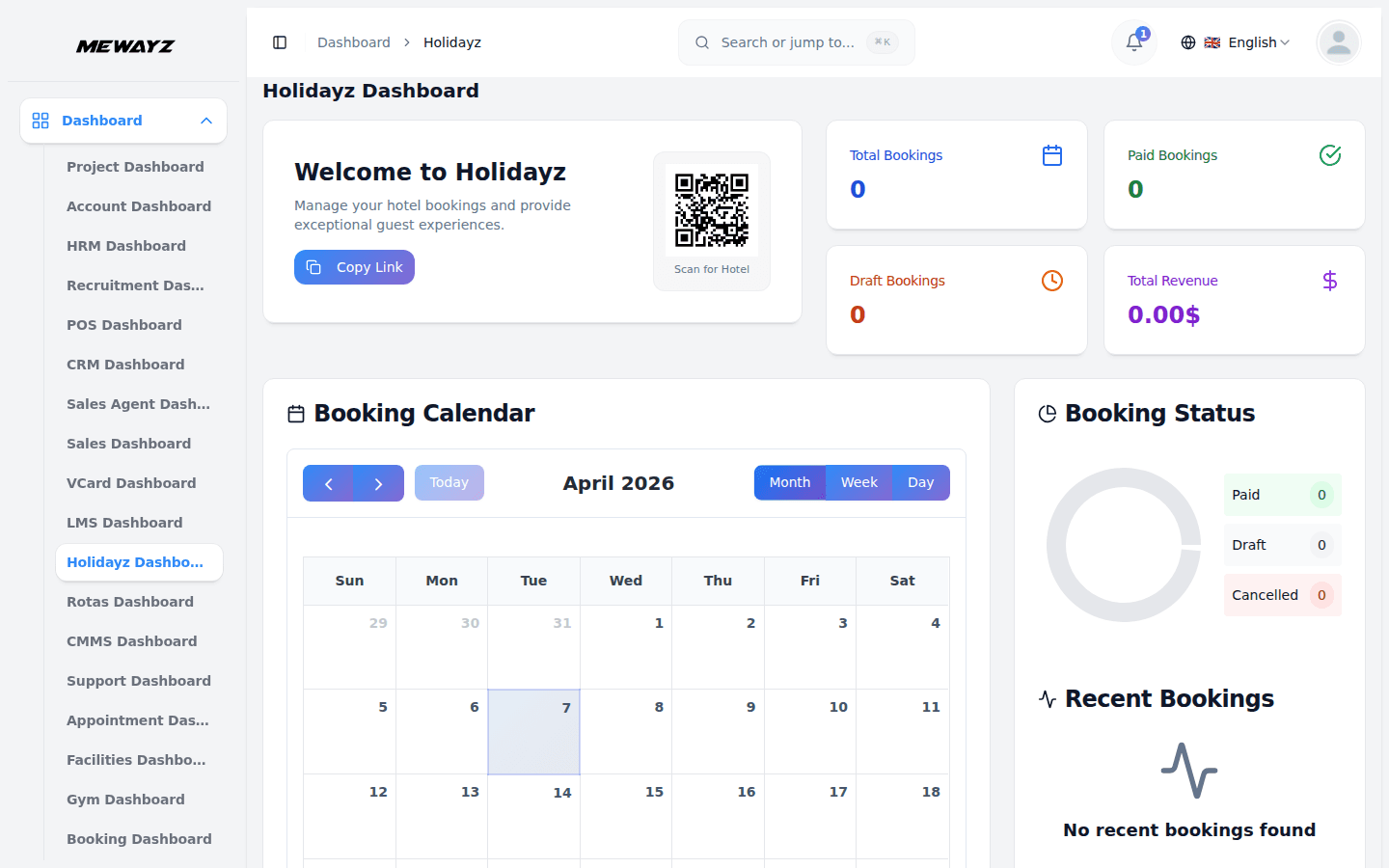 Mewayz hospitality dashboard — reservations and property management