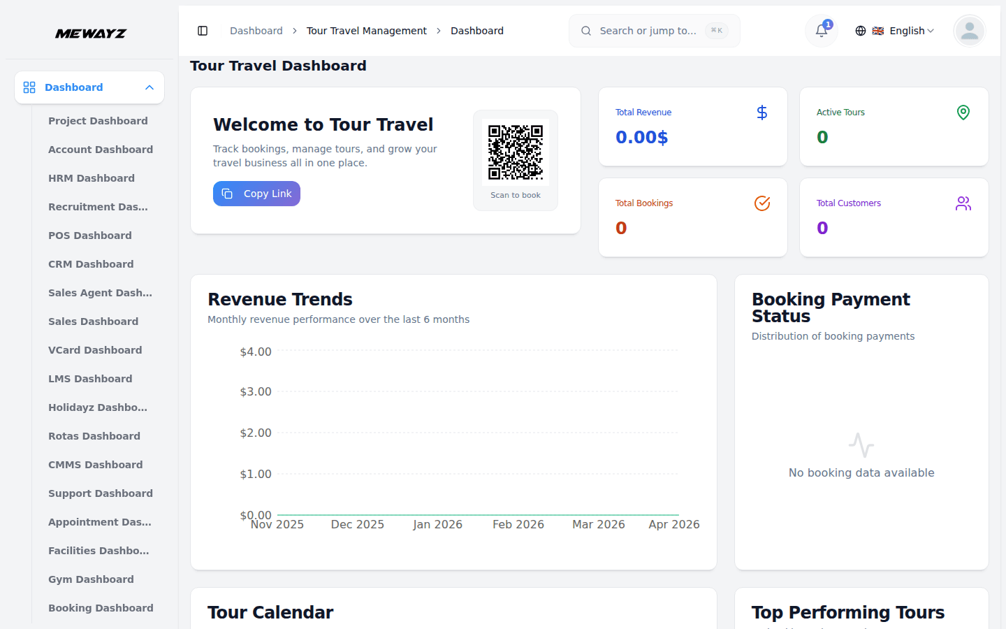 Mewayz tour and travel management dashboard — bookings and itineraries